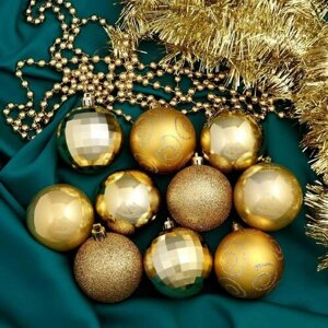 Ёлочные шары Зимнее волшебство - Ариозо, цвет золотой, пластик, мишура, бусы, 6 см, 12 шт в наборе