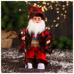Фигурка Зимнее волшебство Дед Мороз в полосатом свитере и с посохом 7856740, 27 см, черный