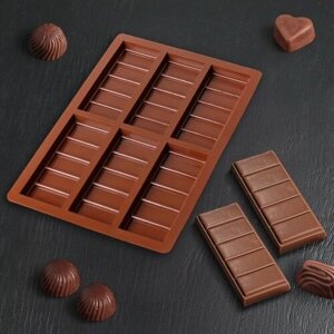 Форма для шоколада КНР силиконовая "Плитка", 26х17х1,5 см, 6 ячеек 11,3х4,4 см, шоколадный