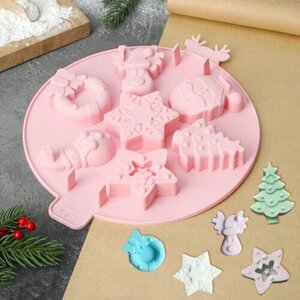 Форма силиконовая для выпечки Доляна «Новый год», 23232,3 см, 7 ячеек, цвет розовый
