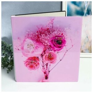 Фотоальбом магнитный 20 листов "Нежный розовый букет" в коробке, дерево, стразы 34х4х33 см