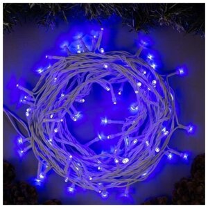 Гирлянда Нить 10 м, IP44, белая нить, 100 LED, свечение синее, 8 режимов, 220 В