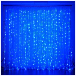 Гирлянда штора (занавес) 3х3м, LED цвет синий, прозрачный ПВХ, соединяемая,220В
