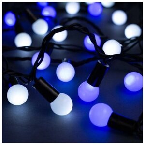 Гирлянда уличная Luazon Lighting Нить с насадками Шарики d=1, 5 см 10 м, LED-100-220V, мигает, нить темная, свечение бело-синее (1080045)