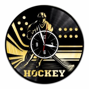 Хоккей - настенные часы из виниловой пластинки (с золотой подложкой)