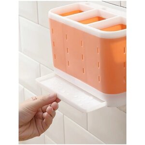 IBRICO/ Стакан для зубных щеток с поддоном. Настенный органайзер для ванной и кухни (Розовый)