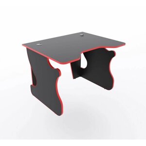 Игровой компьютерный стол "Даги" с полкой для монитора и тумбой, 100x80x75 см, чёрный с красной кромкой