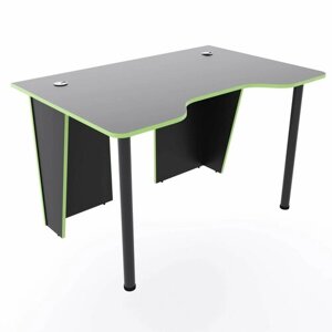 Игровой компьютерный стол "Лакер" с полкой для монитора и тумбой, 140x80x75 см, чёрный с зелёной кромкой