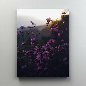 Интерьерная картина на холсте "Фиолетовые цветы полевые" в скандинавском стиле, размер 22x30 см