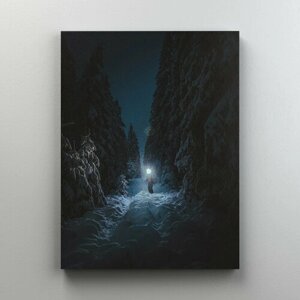 Интерьерная картина на холсте "Ночь в зимнем лесу" путешествия размер 22x30 см