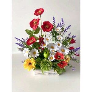 Искусственные цветы в кашпо-ромашки, маки, лаванда от ФлораВи
