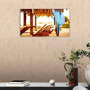 Картина на холсте 60x110 LinxOne "Греция пляж песок шезлонги" интерьерная для дома / на стену / на кухню / с подрамником
