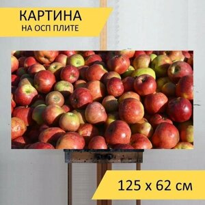 Картина на ОСП 125х62 см. Яблоко, фрукты, красный" горизонтальная, для интерьера, с креплениями