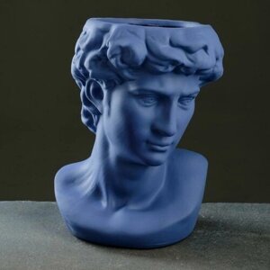 Кашпо керамическое "Голова" синий, 25x18см