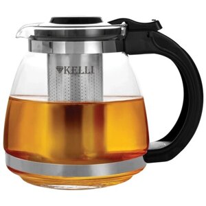 Kelli Заварочный чайник KL-3090 1,5 л, 1.5 л, прозрачный/черный