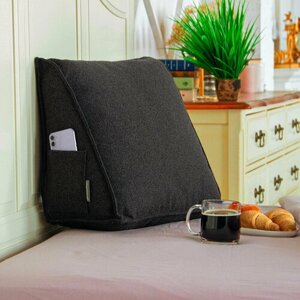 Клиновидная подушка для поддержки спины и поясницы PillowPlace Рогожка Черный меланж 50*20*40 см