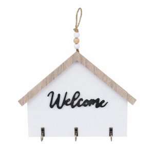 Ключница открытого типа WELCOME на 3 крючка, 17x22x3 см, МДФ, 4 штуки