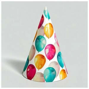 Колпак бумажный "С днем рождения", шарики, набор 6 штук