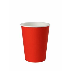 Комплект 100 шт. Объём 250 мл. Цвет Красный. Однослойный бумажный одноразовый стакан. Для горячего и холодного питья, кофе, чая, воды, напитков. Без крышки.