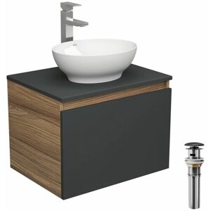 Комплект для ванной, 4 предмета (тумба Bau 60, графит + раковина BAU Nimb 41х33 + смеситель Hotel Still, выпуск клик-клак, черный)