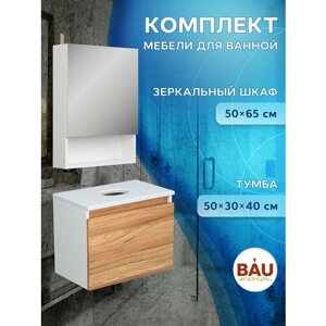 Комплект мебели для ванной (Тумба Bau Dream Blackwood 50, 1 дверца, зеркальный шкаф Bau Dream 50, белый)