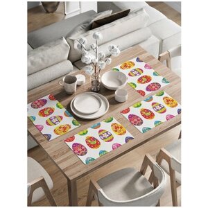 Комплект тканевых салфеток, плейсматов с закругленными краями с рисунком JoyArty "Раскраска пасхальных яиц" для сервировки стола, 46x30 см, 4шт.