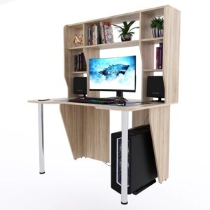 Компьютерный стол "Лакер" с большой надстройкой, 140х80х152,6 см, дуб сонома