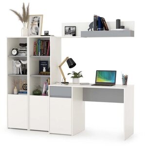 Компьютерный стол письменный для дома 200см белый шагрень/стальной серый - НЖ1636