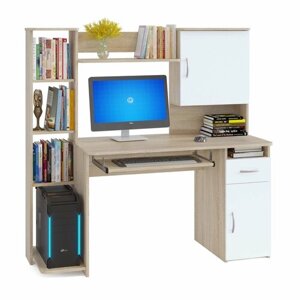 Компьютерный стол письменный для дома с надстройкой с полками 148см дуб сонома/белый - СК0428