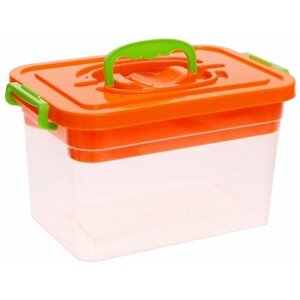 Контейнер для хранения с крышкой и вкладышем 6,5 л, пластиковая коробка, прозрачный ящик-органайзер для детских игрушек, вещей и мелочей, цвет оранжевый