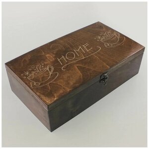 Коробка для чайных пакетиков Чайница из дерева, 4 отделения с узором эстетика, травяной чай, home, дом - 189