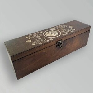Коробка для чайных пакетиков Чайница из дерева с крышкой узор розы - 1003