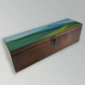 Коробка для чайных пакетиков из дерева чайница УФ с крышкой поле пейзаж - 99