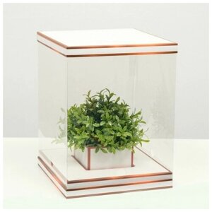 Коробка для цветов с вазой и PVC окнами складная, бронза, 23 х 30 х 23 см