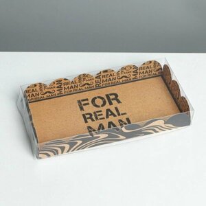 Коробка для печенья, кондитерская упаковка с PVC крышкой, "Настоящему мужчине", 10.5 x 21 x 3 см, 5 шт.