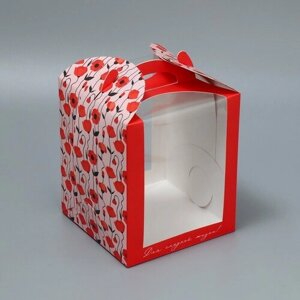 Коробка под маленький торт, кондитерская упаковка, "Маки", 15 x 15 x 18 см, 5 шт.
