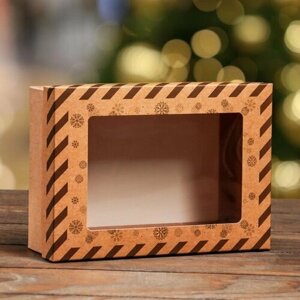Коробка складная, крышка-дно, с окном "Подарок от Деда Мороза" 21 х 15 х 7 см (комплект из 30 шт)