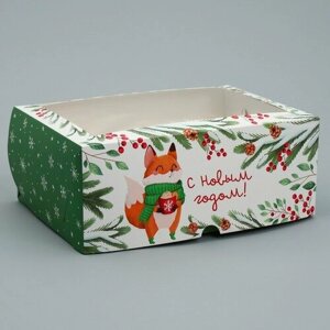 Коробка складная на 6 капкейков с окном «С Новым годом! лисичка, 25 х 17 х 10 см (5шт.)