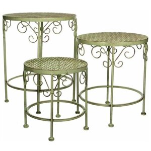Кованые садовые столики ажурный прованс, металл, зелёный, 3 столика, Edelman 1006612