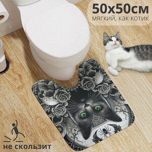 Коврик для туалета с вырезом противоскользящий JoyArty "Готическая кошка" 50x50 см