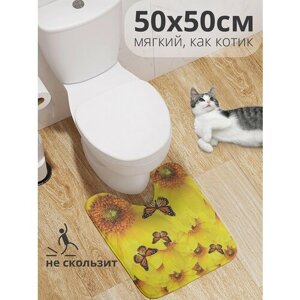 Коврик для туалета с вырезом противоскользящий JoyArty JoyArty "Бабочки на цветах" 50x50 см