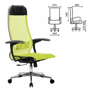 Кресло офисное метта "К-4-Т" хром, прочная сетка, сиденье и спинка регулируемые, светло-зеленое