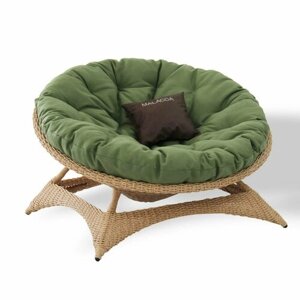 Кресло-папасан садовое из ротанга для отдыха в саду и на террасе, цвет индийское дерево с зеленой подушкой