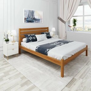 Кровать двуспальная Классика из массива сосны с высокой спинкой и реечным основанием, 200х180 см (габариты 210х190), цвет ольхи