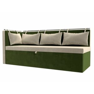 Кухонный диван Метро с углом слева, Микровельвет бежевый и зеленый
