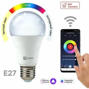 Лампа светодиодная Умная Connect 8Вт WIFI RGBW E27 EKF slwf-e27-rgbw