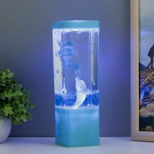 Лава-лампа "Дельфин" LED от батареек, аквариум 3хАА USB синий 7.5х7.5х23см