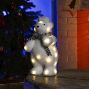 Luazon Lighting Светодиодная фигура «Медведь в шапке» 18 30 17 см, флок, батарейки ААх2 (не в комплекте), свечение тёплое белое