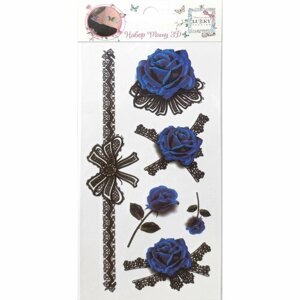 LUKKY FASHION набор тату 3D, синие розы, 1 вид, 9х18см