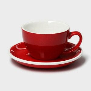 Magistro Кофейная пара фарфоровая Magistro Coffee time, 2 предмета: чашка 200 мл, блюдце d=14,5 см, цвет красный